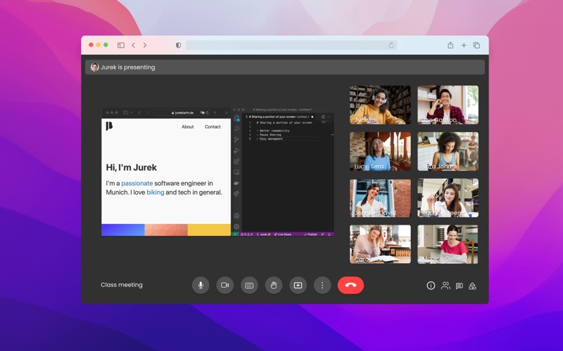 Advanced Screen Share showing a selected screen region in its own shareable window
